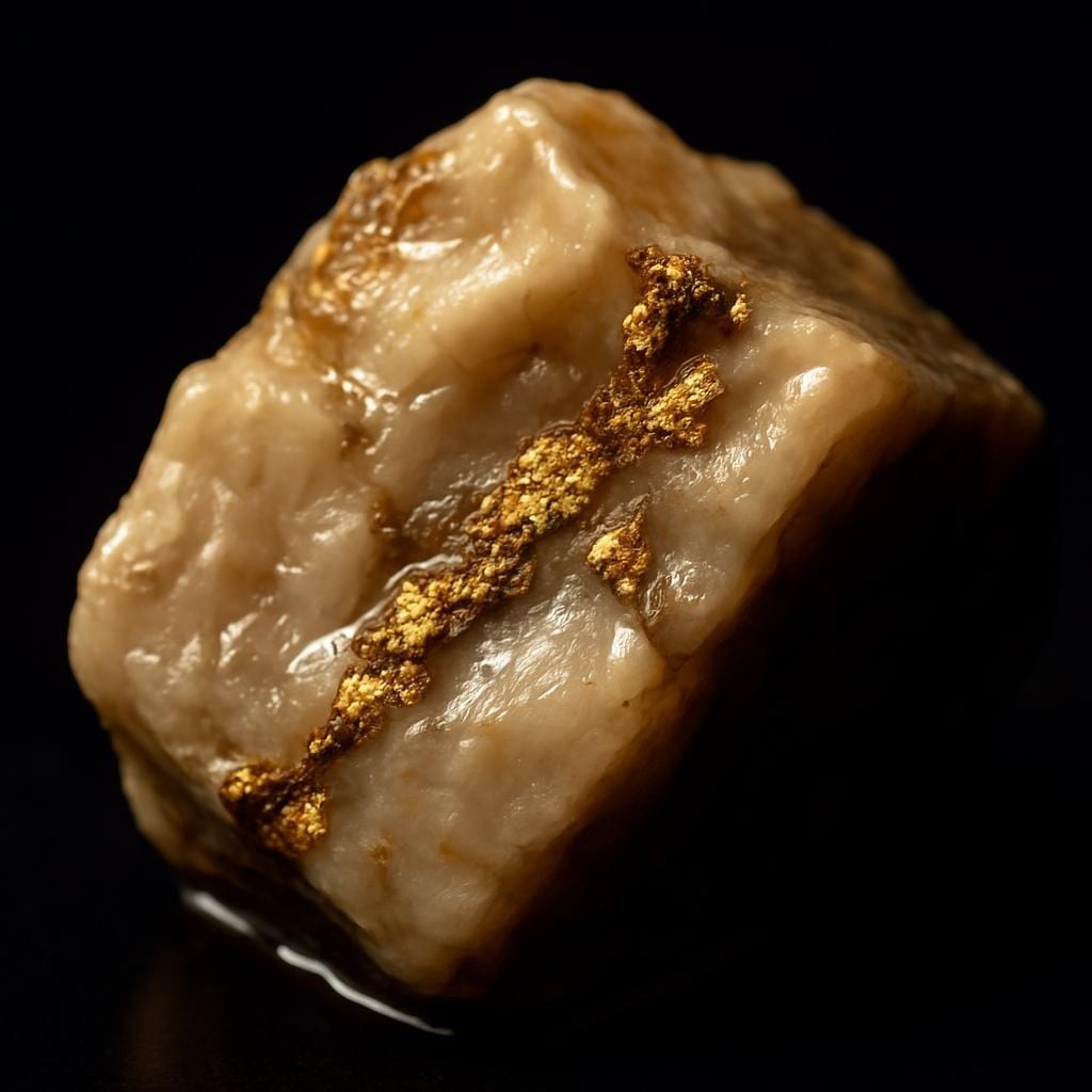 Illustrative: macro of a quartz-gold specimen on black