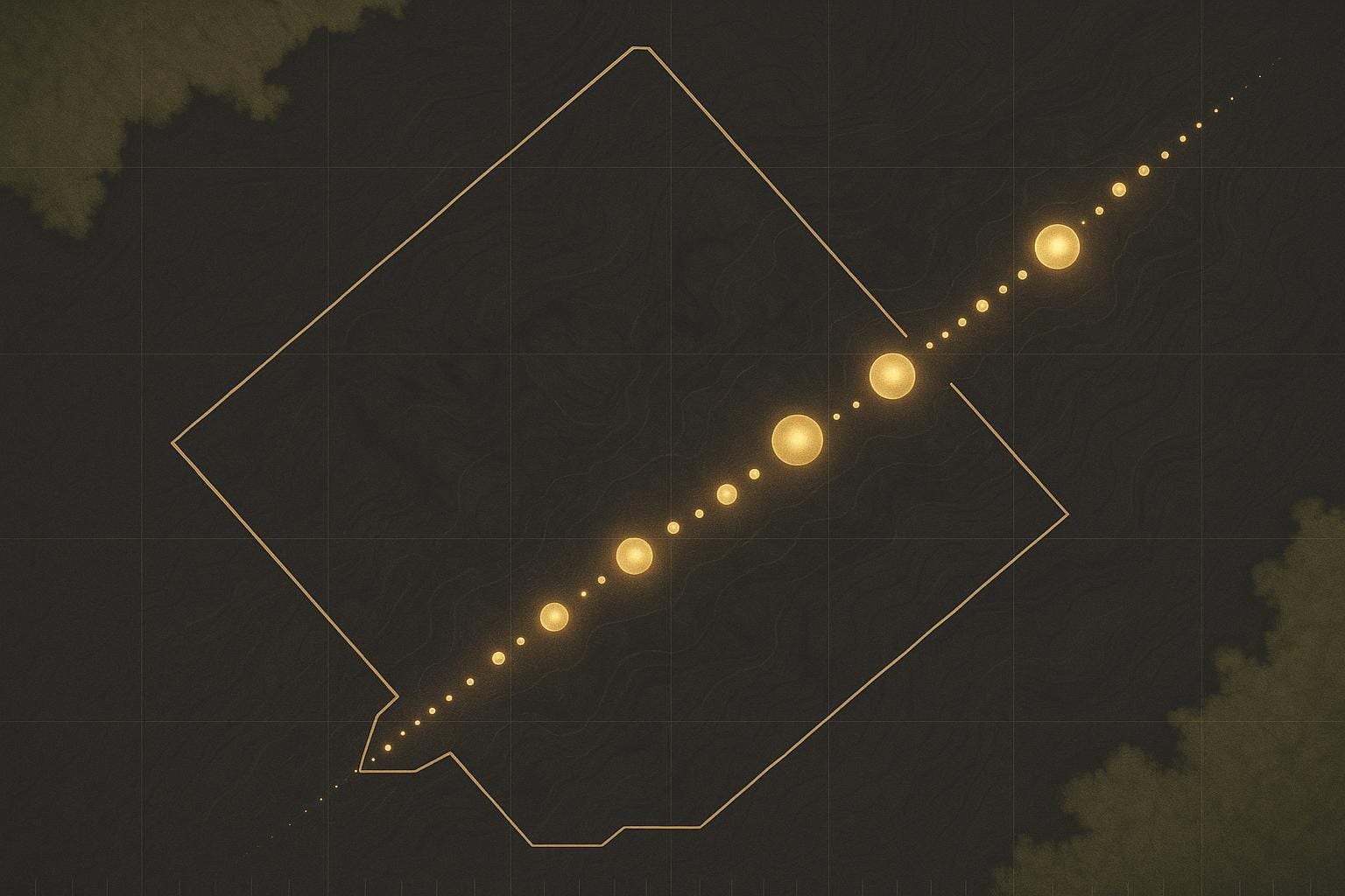 Illustrative schematic of the Sela Creek 7 km gold corridor with seven target zones along the trend — not to scale